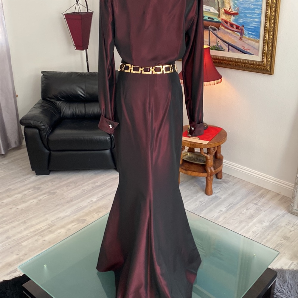 David Meister Satin Burgundy 2 Piece Maxi Dress - Picture 4 of 10